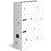 HERMA Archivador de anillas con palanca Estrellas con motivo Blanco con estrellas gris- A4- 70 mm- con estampado…